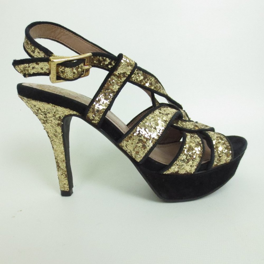Vince Camuto Black Strap Sequined Stiletto Heels